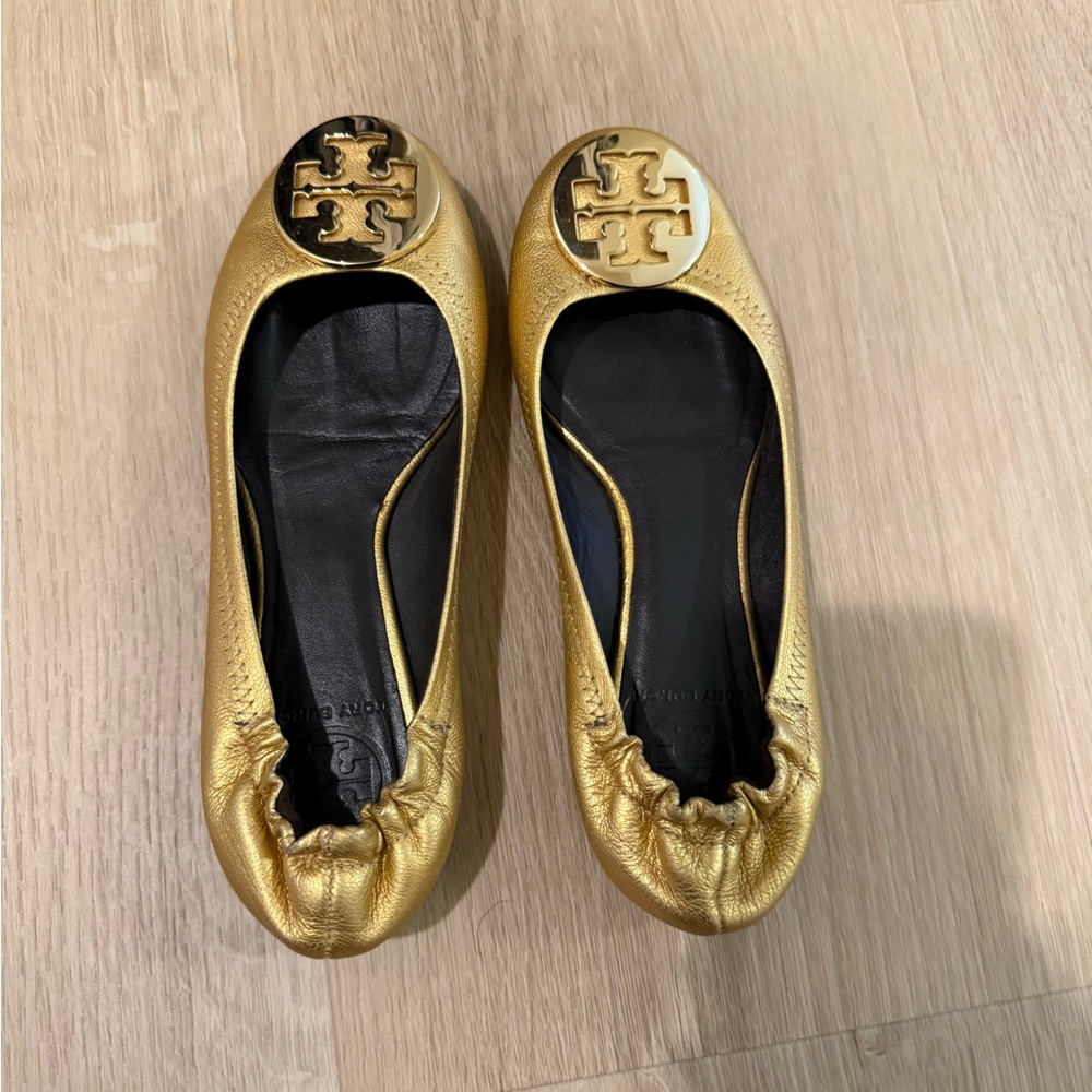 Tory Burch Metallic Gold Flats